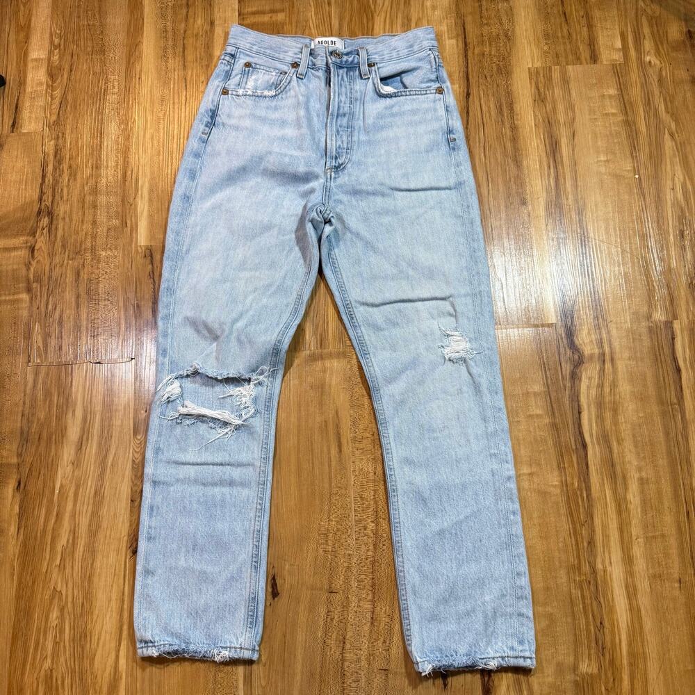 Agolde Lightwash Riley Slim High Rise Button Fly Jeans 24
